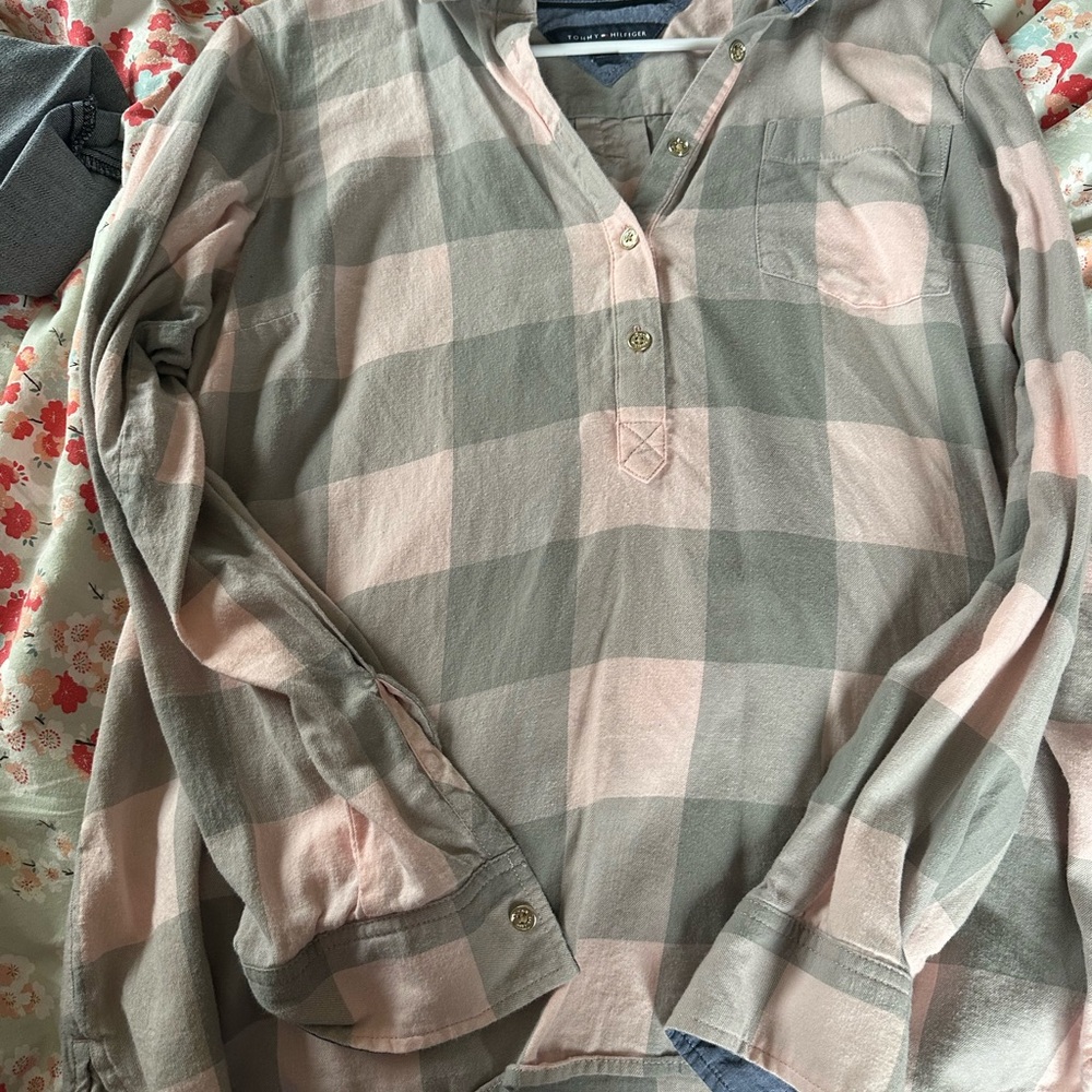 Tommy Hilfiger Pink and Gray Plaid Shirt